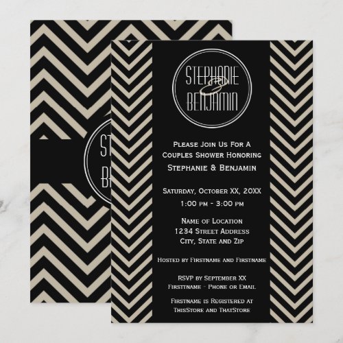 Art Deco Black and Beige Chevron Pattern Custom Announcements