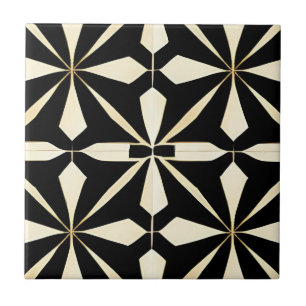 Art Deco Black and Cream Ceramic Tile