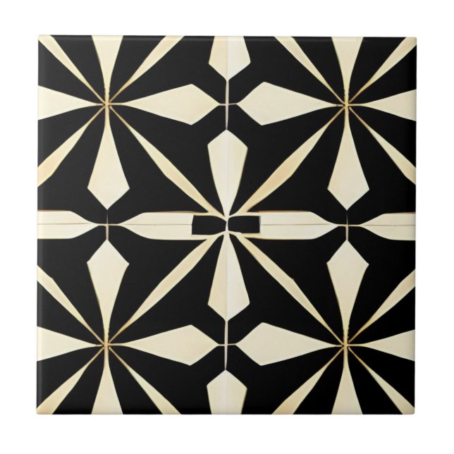 Art Deco Black and Cream  Ceramic Tile (Front)
