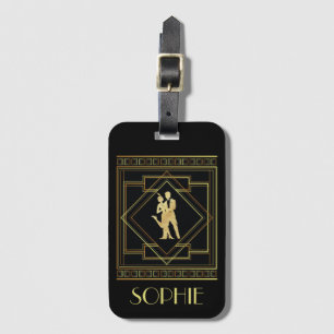 Art Deco black and gold 1920s customisable Luggage Tag