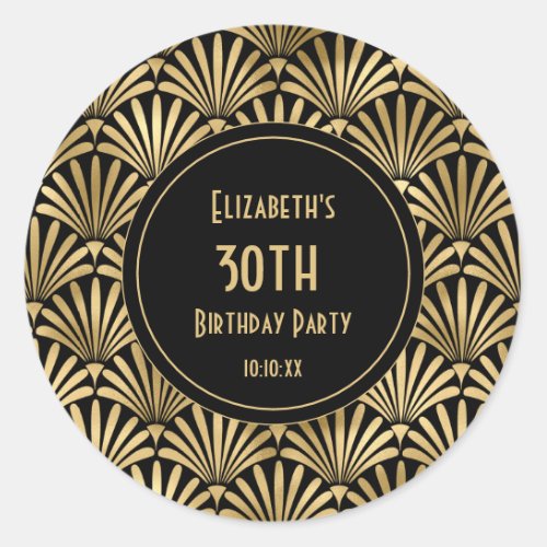 Art Deco Black and Gold 30th Birthday Party    Classic Round Sticker