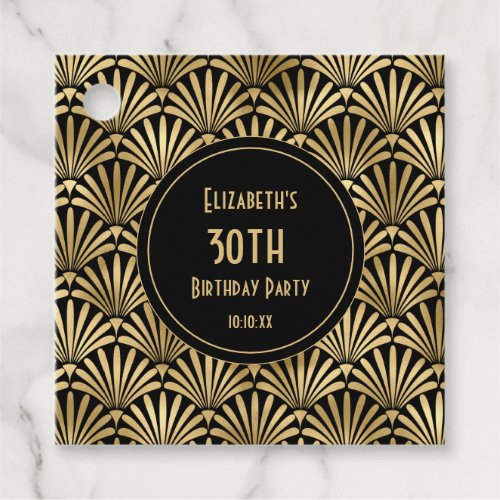 Art Deco Black and Gold 30th Birthday Party Favor Tags