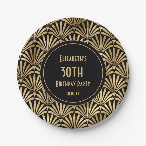 Art Deco Black and Gold 30th Birthday Party   Paper Plates