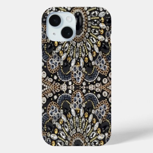 art deco black and gold bohemian pattern  iPhone 15 case