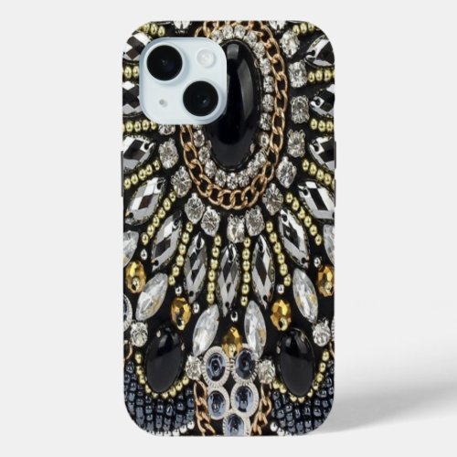art deco black and gold bohemian pattern  iPhone 15 case