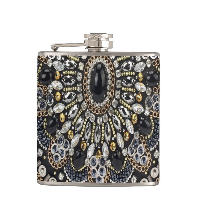 art deco black and gold bohemian pattern  flask (Front)