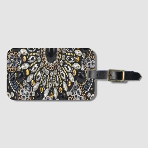 art deco black and gold bohemian pattern  luggage tag