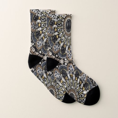 art deco black and gold bohemian pattern  socks