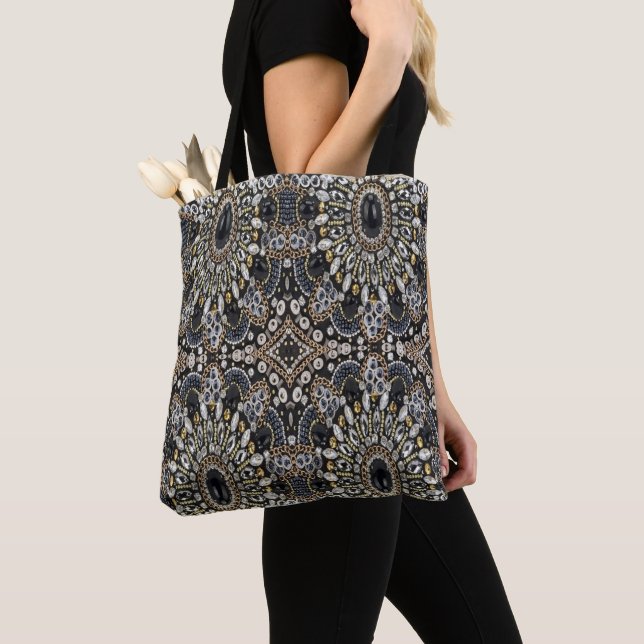 art deco black and gold bohemian pattern  tote bag (Close Up)