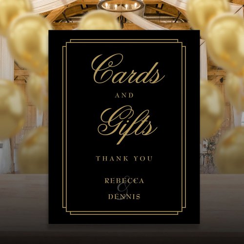 Art Deco Black And Gold Cards And Gifts Sign