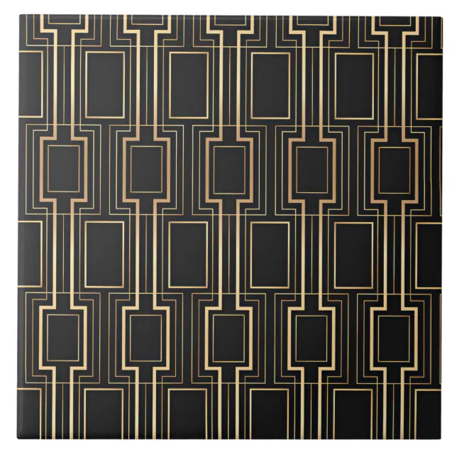 Art deco black and gold ceramic tile | Zazzle