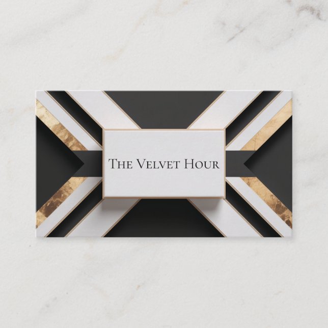 Art Deco Black and Gold Chevron Geometric Luxury Business Card (Front)