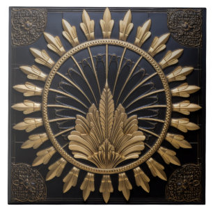 Art Deco Black And Gold Circle Luxury Ceramic Tile