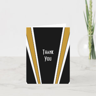 Art Deco Black And Gold Design Wedding  Letterpress Thank You Card