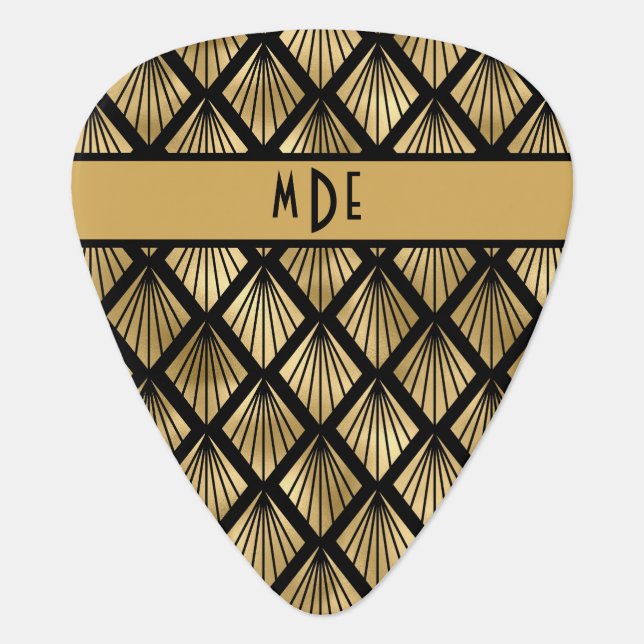 Art Deco Black and Gold Diamonds Monogrammed   Guitar Pick (Front)