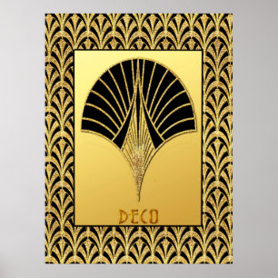Art Deco Black and Gold Fan Design Poster