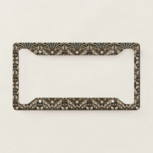 Art Deco Black and Gold Faux Diamonds  License Plate Frame