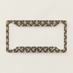 Art Deco Black and Gold Faux Diamonds License Plate Frame