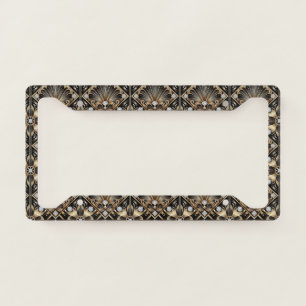 Art Deco Black and Gold Faux Diamonds  License Plate Frame