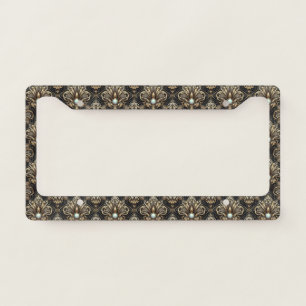 Art Deco Black and Gold Faux Diamonds License Plate Frame