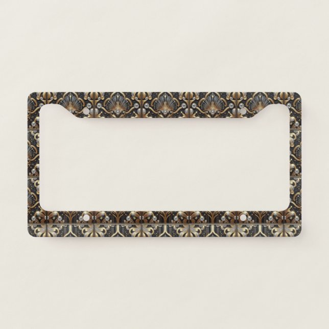 Art Deco Black and Gold Faux Diamonds  License Plate Frame (Front)