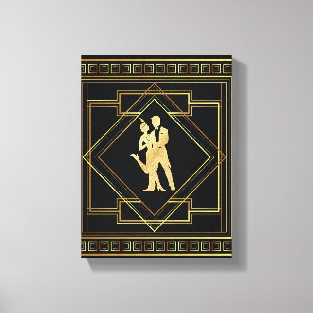 Art Deco black and gold flapper 1920s Canvas Print (Front)