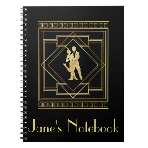 Art Deco black and gold flapper gatsby 1920s Notebook