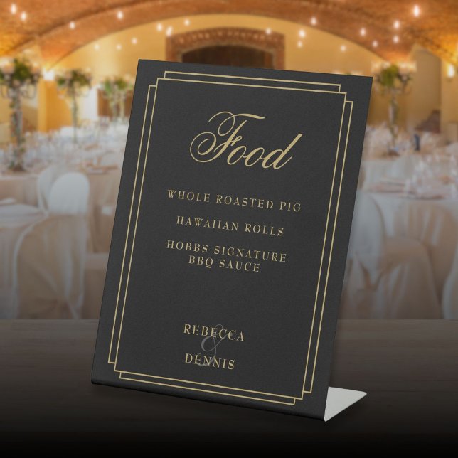 Art Deco Black And Gold Food Menu Pedestal Sign (Art Deco Black And Gold Food Menu Pedestal Sign)