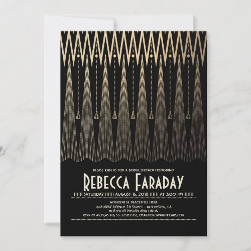 Art Deco Black and Gold Gatsby Bridal Shower Invitation - Art deco bridal shower invitation