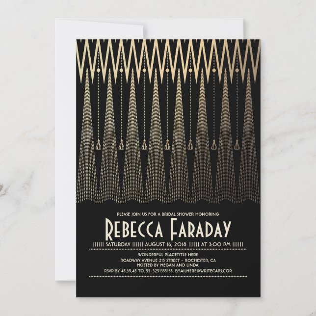 Art Deco Black and Gold Gatsby Bridal Shower Invitation (Front)