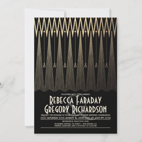 Art Deco Black and Gold Gatsby Chic Wedding Invitation - Art deco wedding invitation