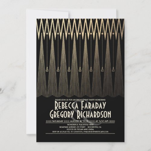 Art Deco Black and Gold Gatsby Engagement Party Invitation - Art deco engagement party invitation