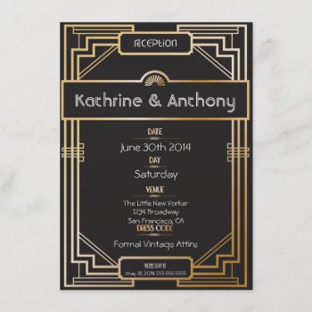 Art Deco Black And Gold Gatsby Reception Invitation by Wedding_Trends at Zazzle