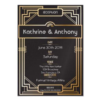 Art Deco Black and Gold Gatsby Reception Invitation