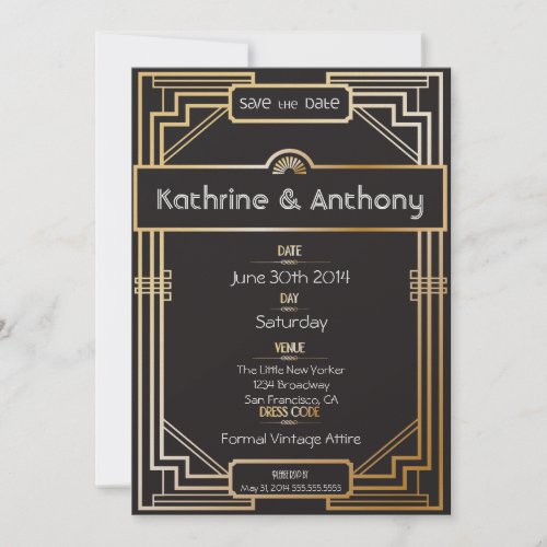 Art Deco Black and Gold Gatsby Save the Date