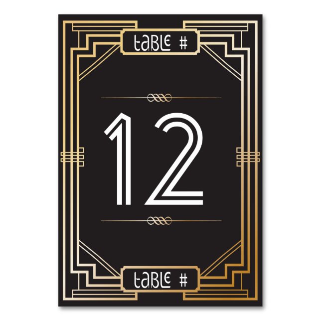 Art Deco Black and Gold Gatsby Table Number (Front)