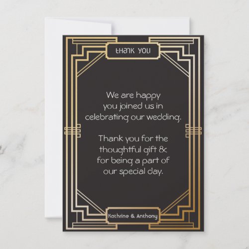 Art Deco Black and Gold Gatsby Thank You Invitation