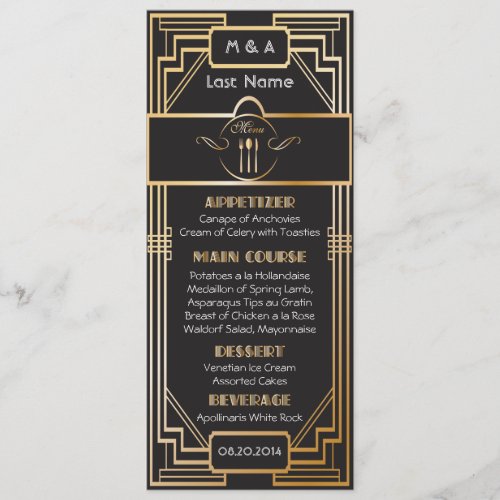 Art Deco Black and Gold Gatsby Wedding Menu