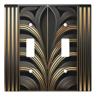 Art Deco Black and Gold Geometric Design Light Switch Cover