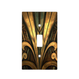 Art Deco Black and Gold Geometric Design Light Switch Cover