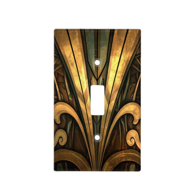 Art Deco Black and Gold Geometric Design Light Switch Cover (Front)