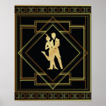 Art Deco black and gold geometric flapper 20s Poster<br><div class="desc">Black and gold style Art Deco theme geometric design of flappers from the 1920s roaring twenties era. Vintage style.</div>