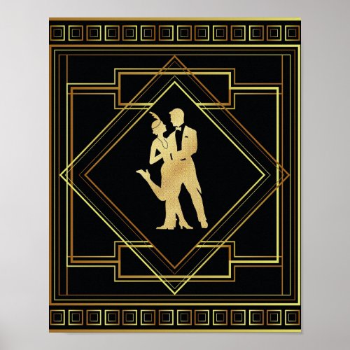 Art Deco black and gold geometric flapper 20s Poster