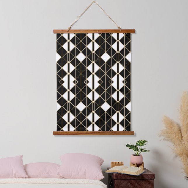 Art Deco Black and Gold Geometric luxury Hanging Tapestry (Bedroom)