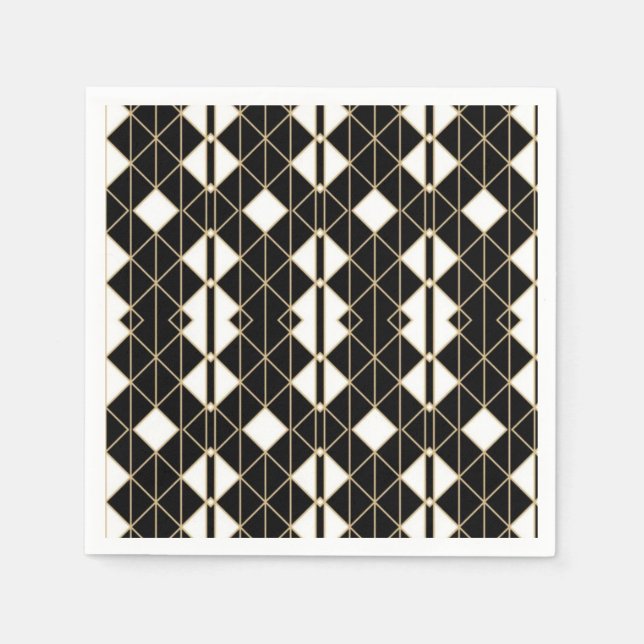 Art Deco Black and Gold Geometric luxury Napkins (Front)