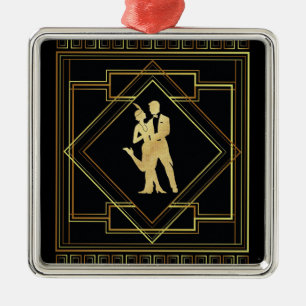 Art Deco black and gold geometric Metal Ornament