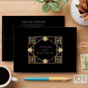 Art Deco Black and Gold Geometric Wedding  Envelope