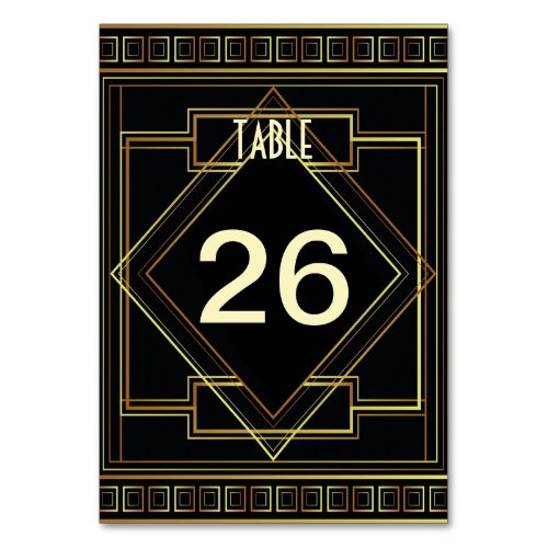 art deco black and gold great gatsby wedding table number