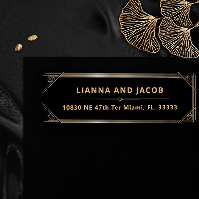 Art Deco Black and Gold Modern Wedding Return Label (Creator Uploaded)