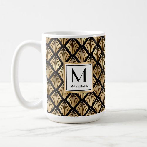 Art Deco Black and Gold Monogram Name Coffee Mug